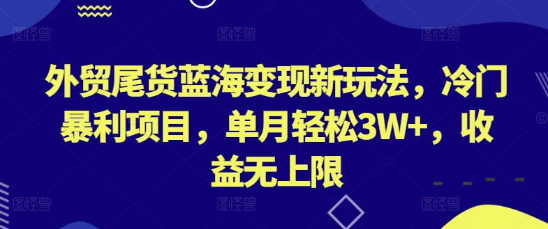 外贸尾货蓝海变现新玩法，冷门暴利项目，单月轻松3W+，收益无上限【揭秘】-第一资源网