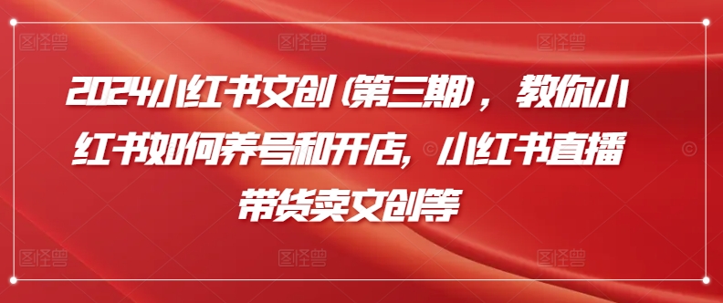 2024小红书文创(第三期)，教你小红书如何养号和开店，小红书直播带货卖文创等-第一资源网