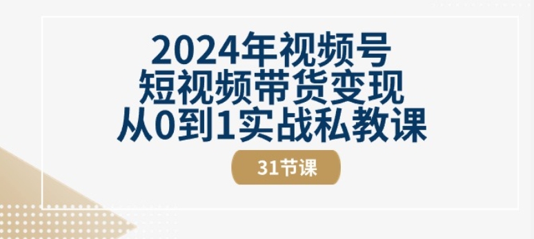 2024年视频号短视频带货变现从0到1实战私教课(31节视频课)-第一资源网