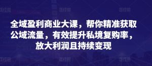 全域盈利商业大课,帮你精准获取公域流量,有效提升私境复购率,放大利润且持续变现-第一资源网