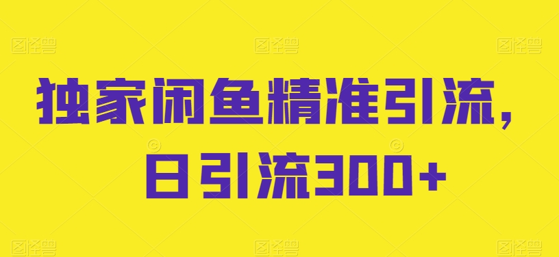 独家闲鱼精准引流，日引流300+【揭秘】-第一资源网