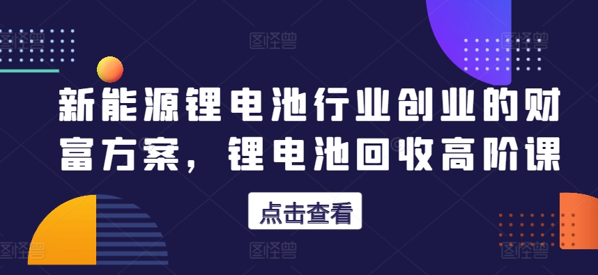 新能源锂电池行业创业的财富方案，锂电池回收高阶课-第一资源网