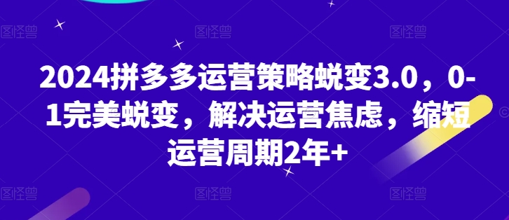 2024拼多多运营策略蜕变3.0，0-1完美蜕变，解决运营焦虑，缩短运营周期2年+-第一资源网