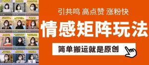 简单搬运,情感矩阵玩法,涨粉速度快,可带货,可起号【揭秘】-第一资源网