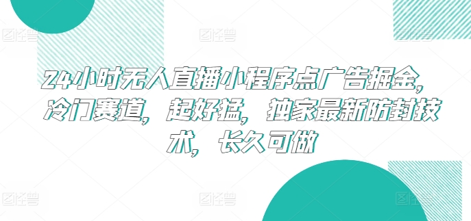 24小时无人直播小程序点广告掘金，冷门赛道，起好猛，独家最新防封技术，长久可做【揭秘】-第一资源网