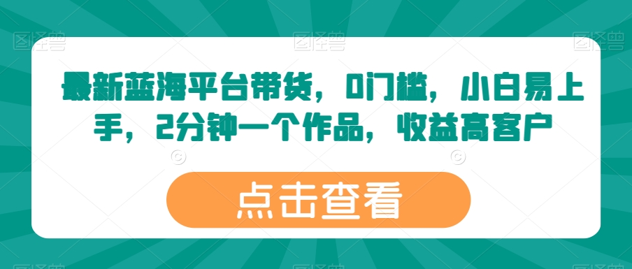 最新蓝海平台带货，0门槛，小白易上手，2分钟一个作品，收益高【揭秘】-第一资源网