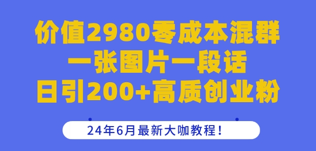 价值2980零成本混群一张图片一段话日引200+高质创业粉，24年6月最新大咖教程【揭秘】-第一资源网