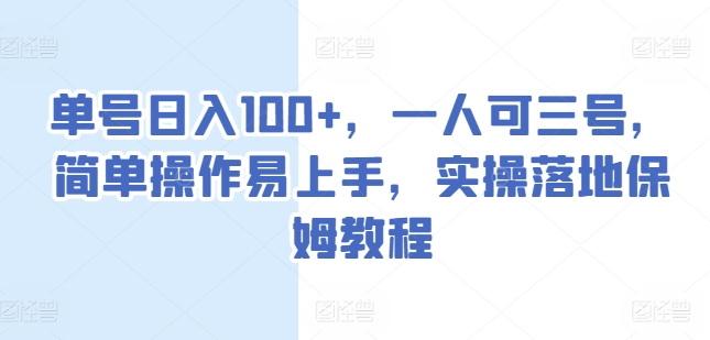 单号日入100+，一人可三号，简单操作易上手，实操落地保姆教程【揭秘】-第一资源网