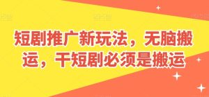 短剧推广新玩法,无脑搬运,干短剧必须是搬运【揭秘】-第一资源网