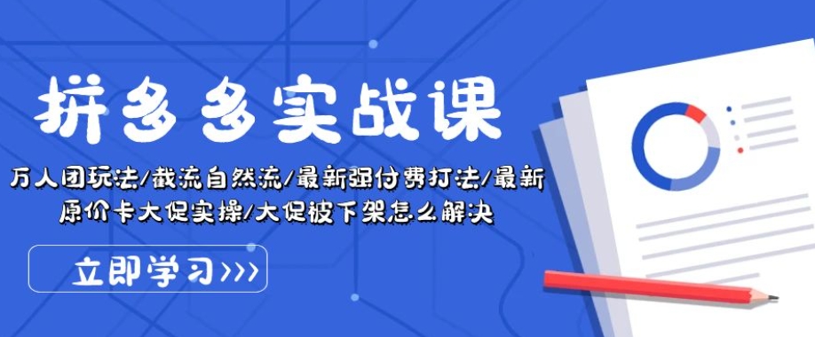 拼多多实战课：万人团玩法/截流自然流/最新强付费打法/最新原价卡大促..-第一资源网