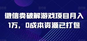微信卖破解游戏项目月入1万,0成本资源已打包【揭秘】-第一资源网