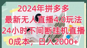 2024年拼多多最新无人直播4.0玩法,24小时不间断挂机直播,0成本,日入2k【揭秘】-第一资源网