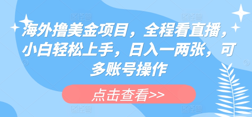 海外撸美金项目，全程看直播，小白轻松上手，日入一两张，可多账号操作【揭秘】-第一资源网