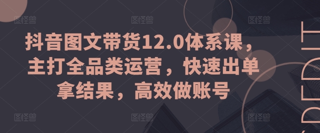 抖音图文带货12.0体系课，主打全品类运营，快速出单拿结果，高效做账号-第一资源网