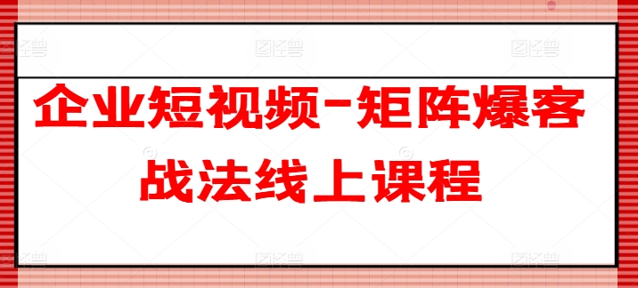 企业短视频-矩阵爆客战法线上课程-第一资源网