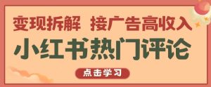小红书热门评论,变现拆解,接广告高收入【揭秘 】-第一资源网