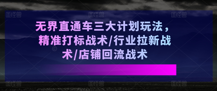 无界直通车三大计划玩法，精准打标战术/行业拉新战术/店铺回流战术-第一资源网