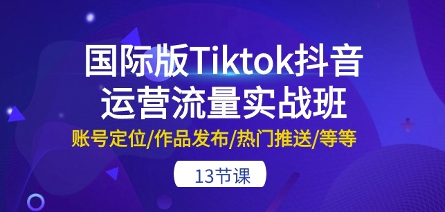 国际版Tiktok抖音运营流量实战班：账号定位/作品发布/热门推送/等等-13节-第一资源网