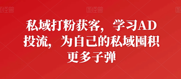 私域打粉获客，学习AD投流，为自己的私域囤积更多子弹-第一资源网
