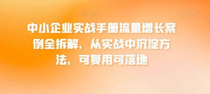 中小企业实战手册流量增长案例全拆解，从实战中沉淀方法，可复用可落地-第一资源网