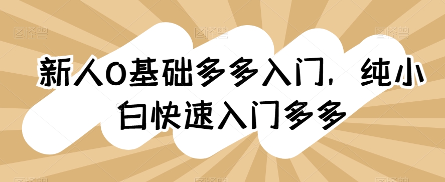 新人0基础多多入门，​纯小白快速入门多多-第一资源网