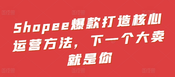 Shopee爆款打造核心运营方法，下一个大卖就是你-第一资源网
