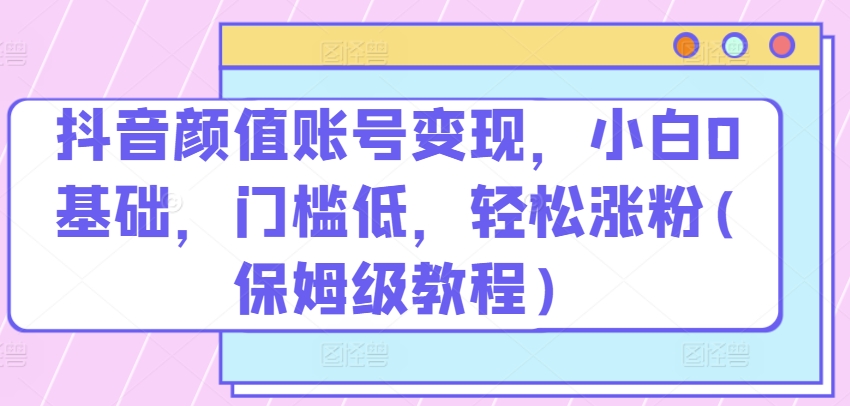 抖音颜值账号变现，小白0基础，门槛低，​轻松涨粉(保姆级教程)【揭秘】-第一资源网