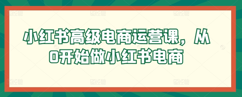 小红书高级电商运营课，从0开始做小红书电商-第一资源网