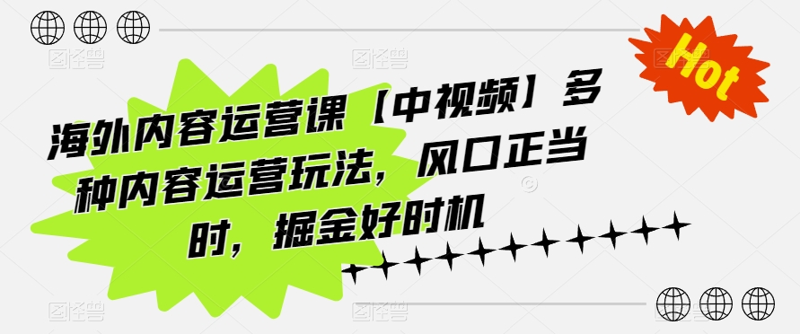 海外内容运营课【中视频】多种内容运营玩法，风口正当时，掘金好时机-第一资源网