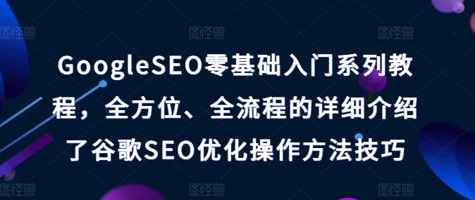 GoogleSEO零基础入门系列教程，全方位、全流程的详细介绍了谷歌SEO优化操作方法技巧-第一资源网