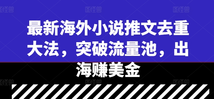 最新海外小说推文去重大法，突破流量池，出海赚美金-第一资源网