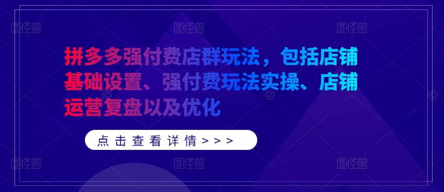 拼多多强付费店群玩法，包括店铺基础设置、强付费玩法实操、店铺运营复盘以及优化-第一资源网