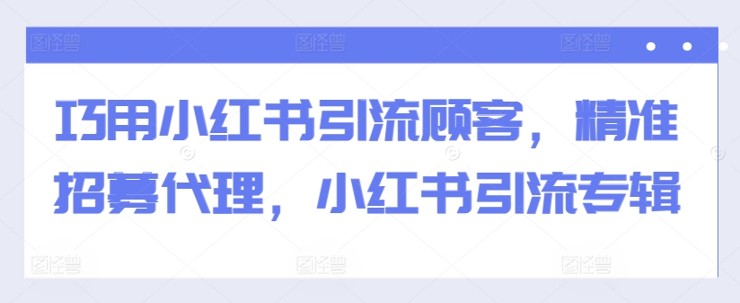 巧用小红书引流顾客，精准招募代理，小红书引流专辑-第一资源网