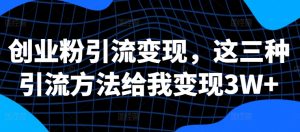 创业粉引流变现,这三种引流方法给我变现3W+【揭秘】-第一资源网