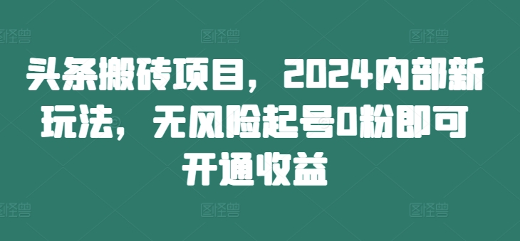 头条搬砖项目，2024内部新玩法，无风险起号0粉即可开通收益-第一资源网