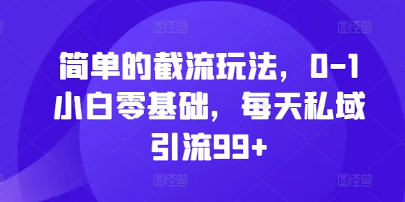 简单的截流玩法，0-1小白零基础，每天私域引流99+【揭秘】-第一资源网