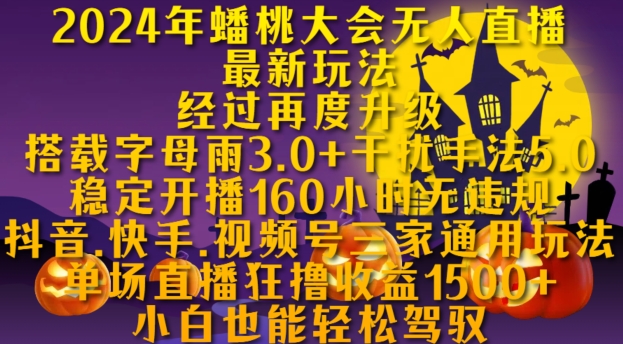2024年蟠桃大会无人直播最新玩法，稳定开播160小时无违规，抖音、快手、视频号三家通用玩法【揭秘】-第一资源网
