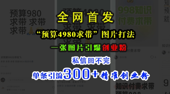 小红书“预算4980带我飞”图片打法，一张图片引爆创业粉，私信回不完，单条引流300+精准创业粉-第一资源网