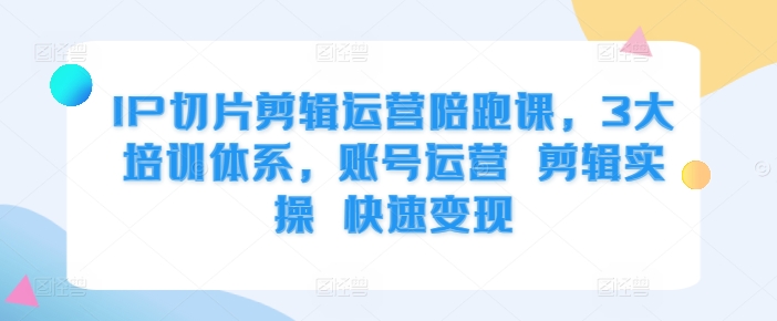 IP切片剪辑运营陪跑课，3大培训体系，账号运营 剪辑实操 快速变现-第一资源网