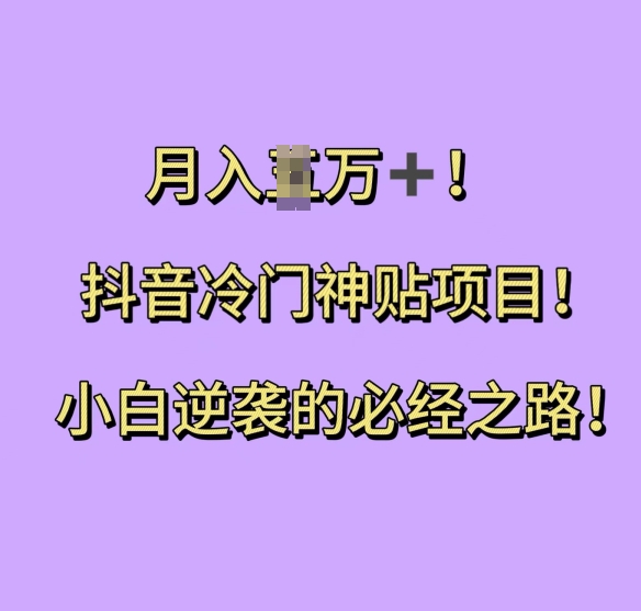 抖音冷门神贴项目，小白逆袭的必经之路，月入过W【揭秘】-第一资源网