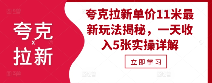 夸克拉新单价11米最新玩法揭秘，一天收入5张实操详解-第一资源网