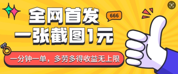 全网首发，一张截图1块钱，一分钟一单，多劳多得，收益无上限-第一资源网