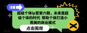 超级个体ip营第六期,未来是超级个体的时代  帮助个体打造小而美的商业模式-第一资源网