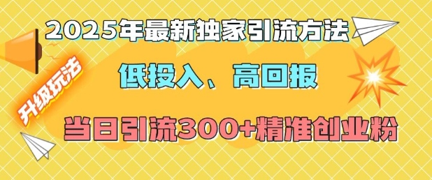2025年最新独家引流方法，低投入高回报？当日引流300+精准创业粉-第一资源网