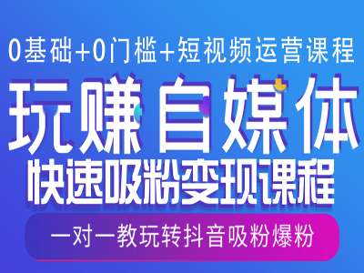 0基础+0门槛+短视频运营课程，玩赚自媒体快速吸粉变现课程，一对一教玩转抖音吸粉爆粉-第一资源网