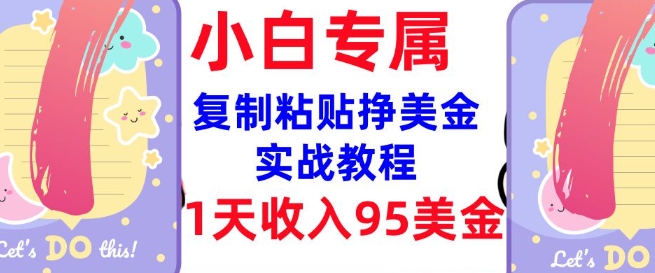 复制粘贴挣美金，0门槛，1天收入95美刀，3分钟学会，内部教程(首次公开)-第一资源网