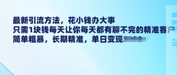 最新引流方法，花小钱办大事，只需1块钱每天让你每天都有聊不完的精准客户 简单粗暴，长期精准-第一资源网