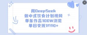 用DeepSeek做中式饮食计划视频,单条作品100W浏览,单日变现多张-第一资源网