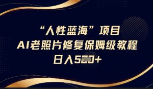 人性蓝海AI老照片修复项目保姆级教程,长期复购,轻松日入5张-第一资源网