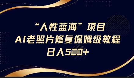 人性蓝海AI老照片修复项目保姆级教程，长期复购，轻松日入5张-第一资源网